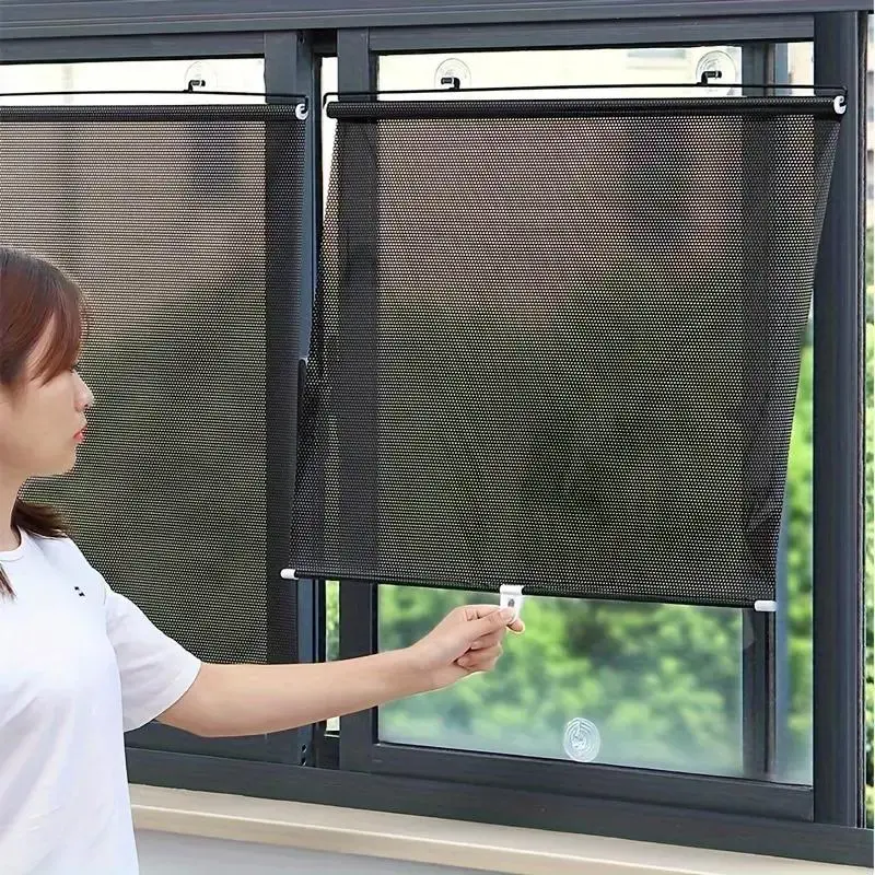 Suction Cup Design Window Roller Blind, Non Drill Blinds, Lazy Blinds No Drill, Retractable Window Blind, Heat Insulation Sunshade, Window Hardware for Kitchen, Balcony, Living Room, Diy Window Blinds