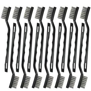 15PCS Mini Stainless Steel Wire Brush Set, Curved Handle Masonry Brushes, Wire Bristle Scratch Brush for Cleaning Welding Slag, Rust, Paint, Metal, Wood, Rust Remover Tool