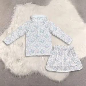 New Clothes Kids Girls Pink Bow Floral Pullover Skirt Set Floral Print Cotton Blend Outfit for Girls