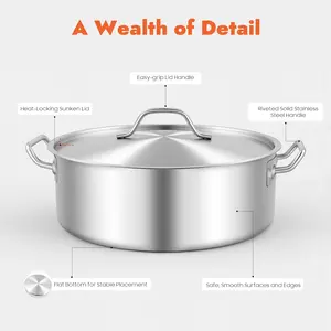 11Qt Stainless Steel Stockpot for Hot Pot, Soup, Stew, Multi-Purpose Cooking Pot, Induction Ready, Even Heat Distribution, Riveted Handles, Dishwasher Safe, Ideal for Family Gatherings