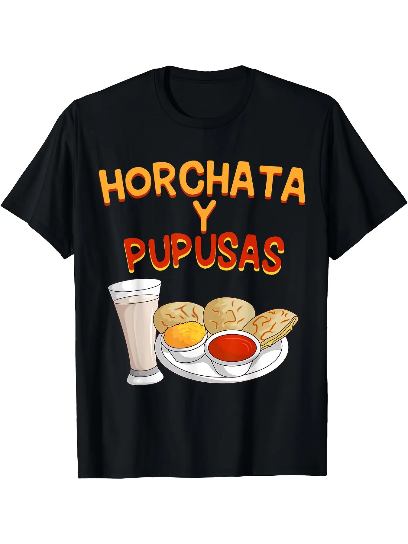 T-Shirt Featuring Salvadoran Cuisine with Horchata unisex soft cotton short sleeve t shirt, vintage graphic casual tee for men women teens, perfect birthday holiday gift for camping travel gym daily street  wear