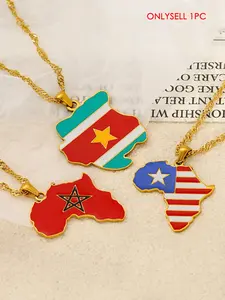 Fashion World Map Pendant Necklace, 18k Gold Plated Flag Design, Unisex Style, Perfect for Travel Lovers, Modern Versatile Jewelry Gift