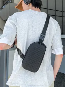 1pc Men's vertical patterned hard shell crossbody bag, minimalist street style chest bag, compact portable storage bag, suitable for daily travel and sports scenes