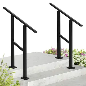 GAOMON 2 Step Hand Rails for Outdoor Steps,1 Pack Metal Stair Railing Handrail,75° Adjustable Black Hand Railings for Porch Deck Garden,Complete Stair Railing Kit