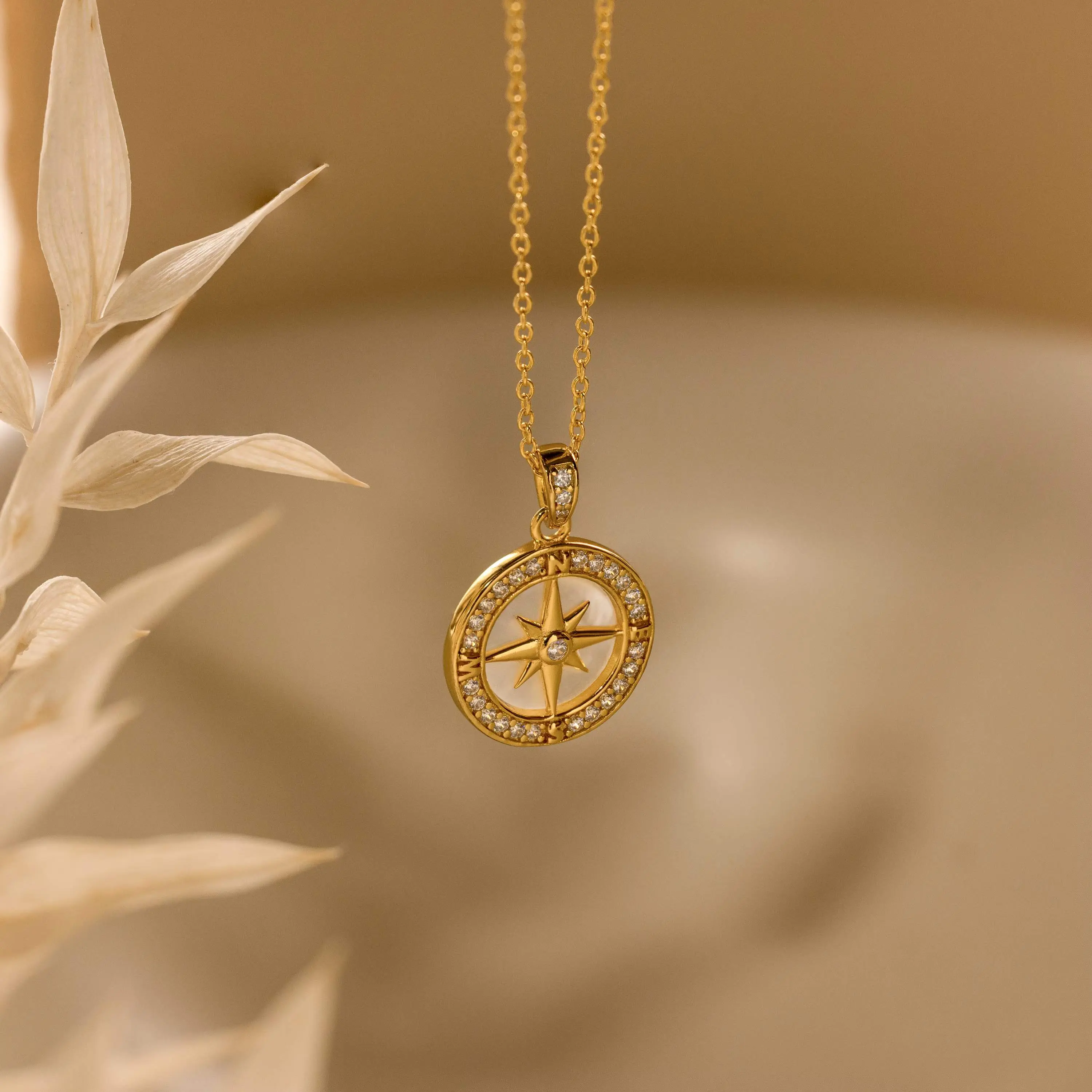 Pave Pearl Compass Necklace by Caitlyn Minimalist - Mother of Pearl & Diamond Coin Pendant Necklace - Summer Jewelry - Travel Gift for Her
