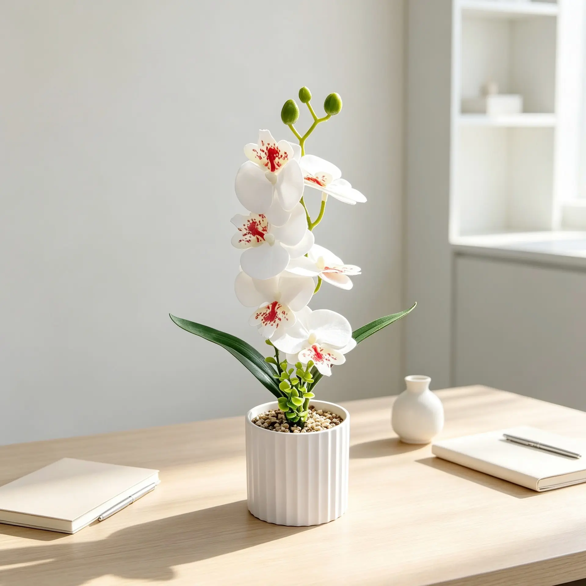 2PCS Artificial Phalaenopsis Orchid with Pot, Real Touch Fake Butterfly Orchid Flower Arrangement, Multicolor Faux Orchid Plant for Home Desktop, Bedroom, Office Table Decor & Wedding Centerpiece