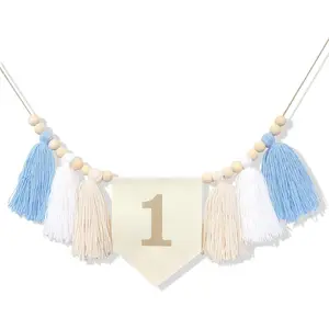 Embroidery Tassel High Chair Banner -  Bead 1st Birthday Banner,Sky Theme Party Decoration,Birthday  Boys Tassel Garland,Cake Smash Backdrop