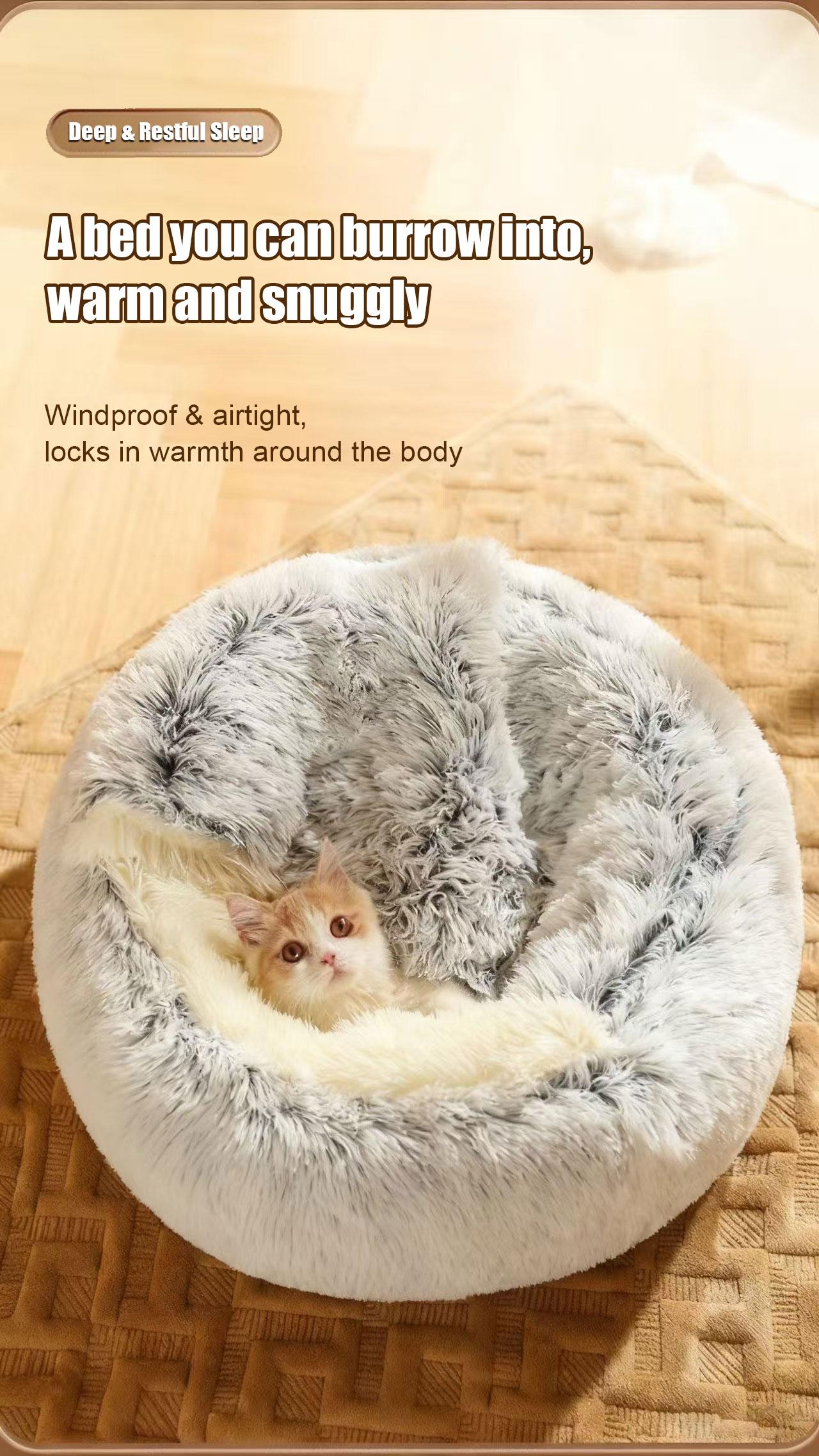 Half-Enclosed Cat Bed with Cover, Soft Pet Dog Bed, Autumn Winter Warm Short Plush Pet Bed for Dogs and Cats, PP Cotton Fabric, Bed Built Kennel
