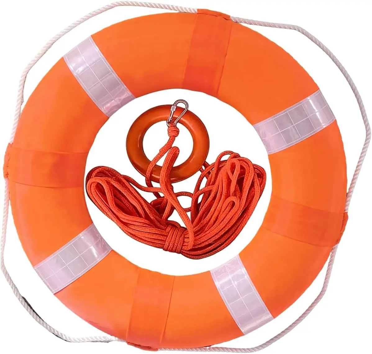 20 Inch Pool Safety Foam Life Preserver Throw Ring, Outdoor Throwable Flotation Device Boat Safety Equipment with 30M Floating Lifesaving Rope, Safety Hook, Grip Ring and Reflective Tape