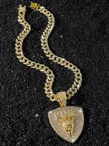 King Lion King Full Diamond Cuban Necklace, Base with Lion Relief, Streetwear Style, Bold and Elegant Jewelry