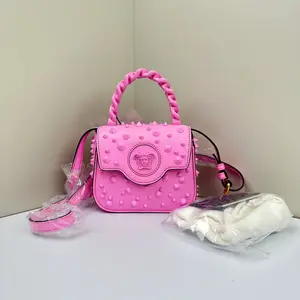 Pre-owned VERSACE Calfskin Crossbody Bags La Medusa Studded Pink CPU0401