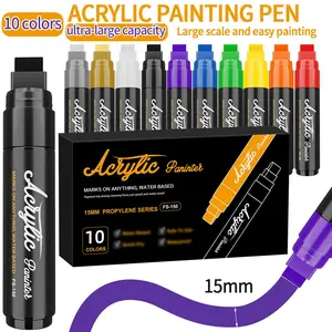 10 Color Giant Permanent Markers, 15mm Tip Width, Thick Acrylic Paint Pens for Rock Painting and Sign Making, Suitable for Canvas and Wood, Art Marker Pen