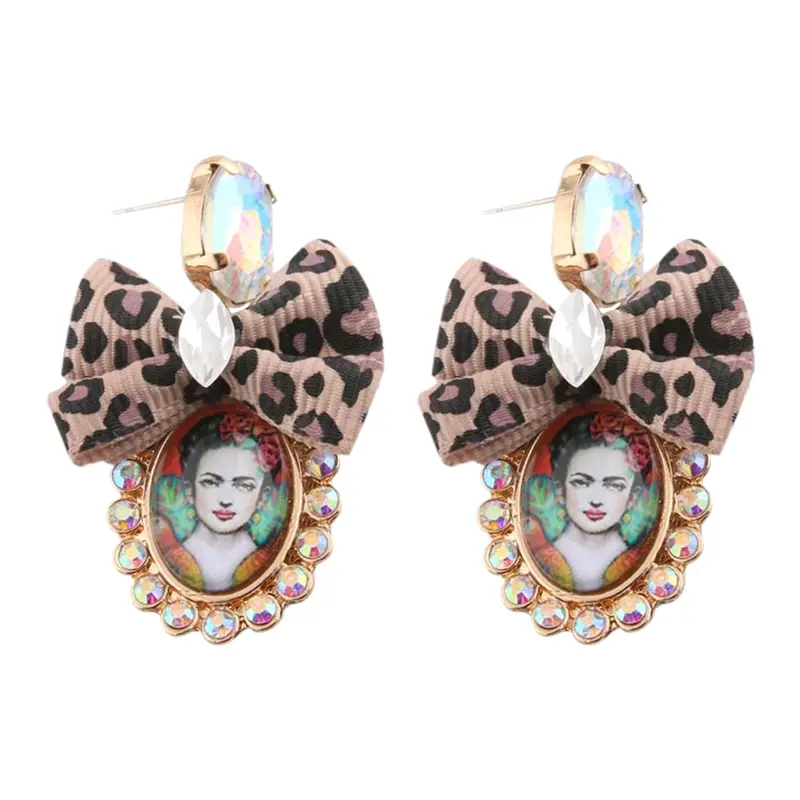 Frida Kahlo Earrings With Leopard Bow