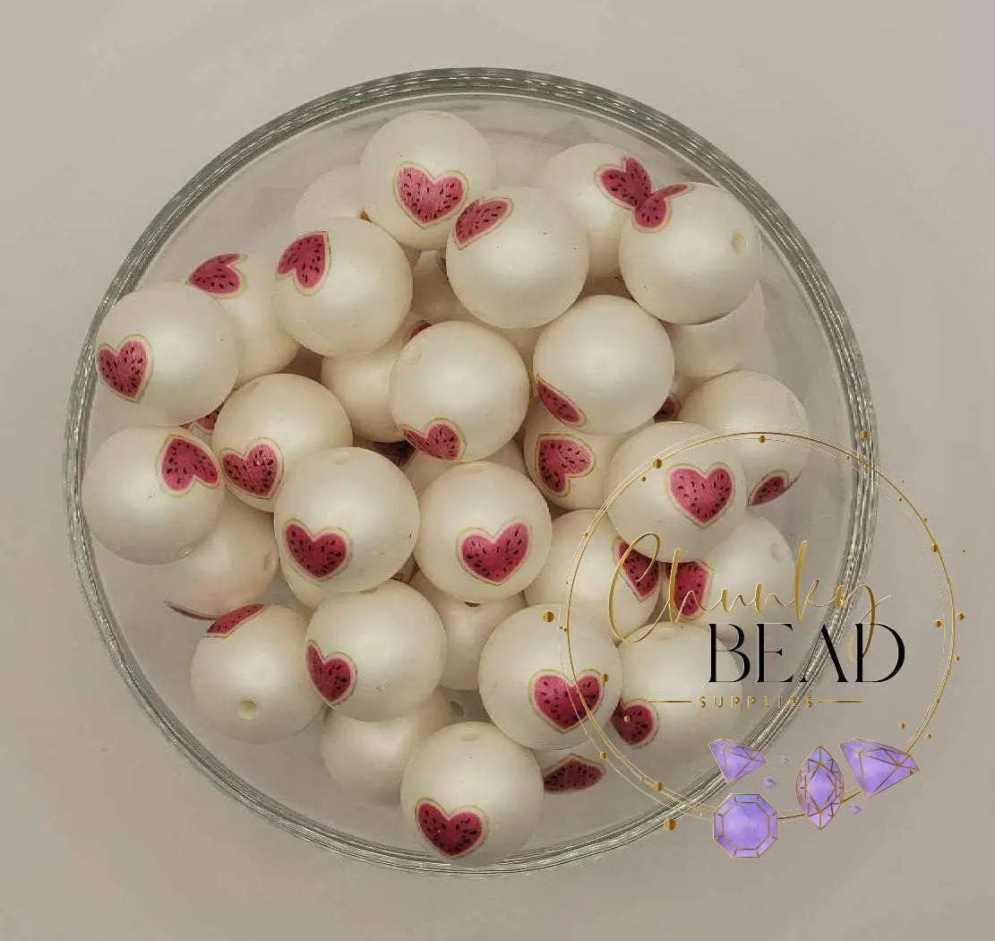 Sale! 20mm “Watermelon Heart” Custom Double Print Acrylic Beads