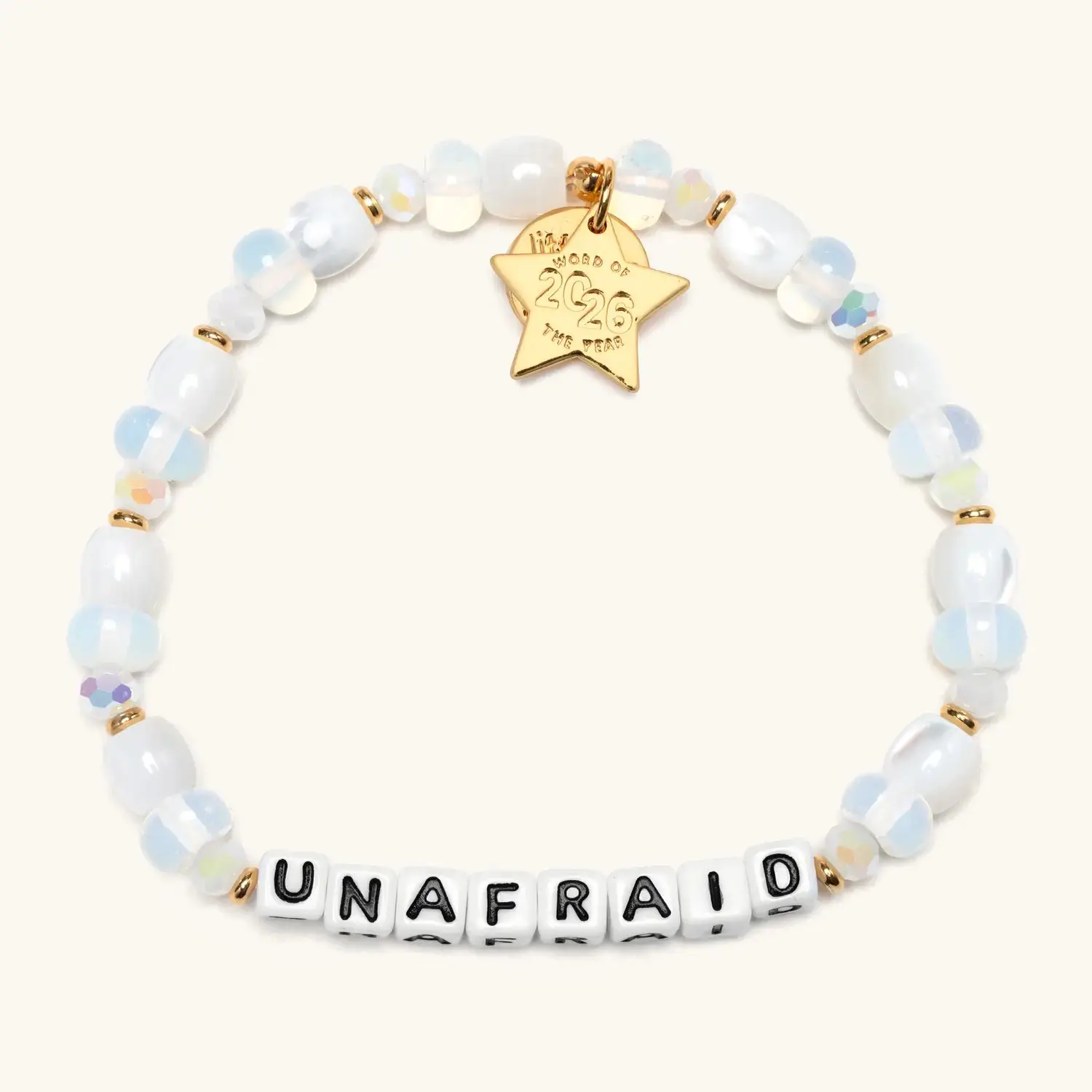 Little Words Project "Unafraid" Adjustable Beaded Bracelet, Limited Edition 2026 Word of the Year, Knot Closure Arm Candy with Trackable ID, Adjustable Bracelet, Limited Ed., 2026 Tag