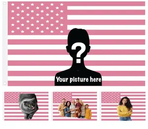 Custom Photo Pink American Flag Personalized Tapestry, Design Your Own Image Funny Wall Hanging, Aesthetic Bedroom Decor, Cute USA Flag Room Decoration, Personalized Dorm Tapestry Gift For Friends And Family