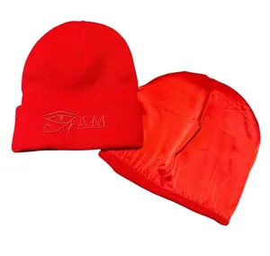 Clearance (Final Sale): Red Beanie Eye Am Embroidered (with Satin Interior)