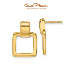 14K Yellow Gold Square Link Post Dangle Earrings for Women
