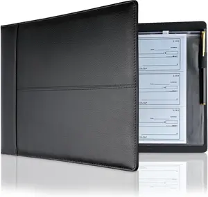 Professional 7 Ring Business Checkbook Binder,  PU Leather Organizer for 3-On-A-Page Checks,  for Business and Personal Finances, Fits 9x13 Inch Sheets, 600 Check Capacity