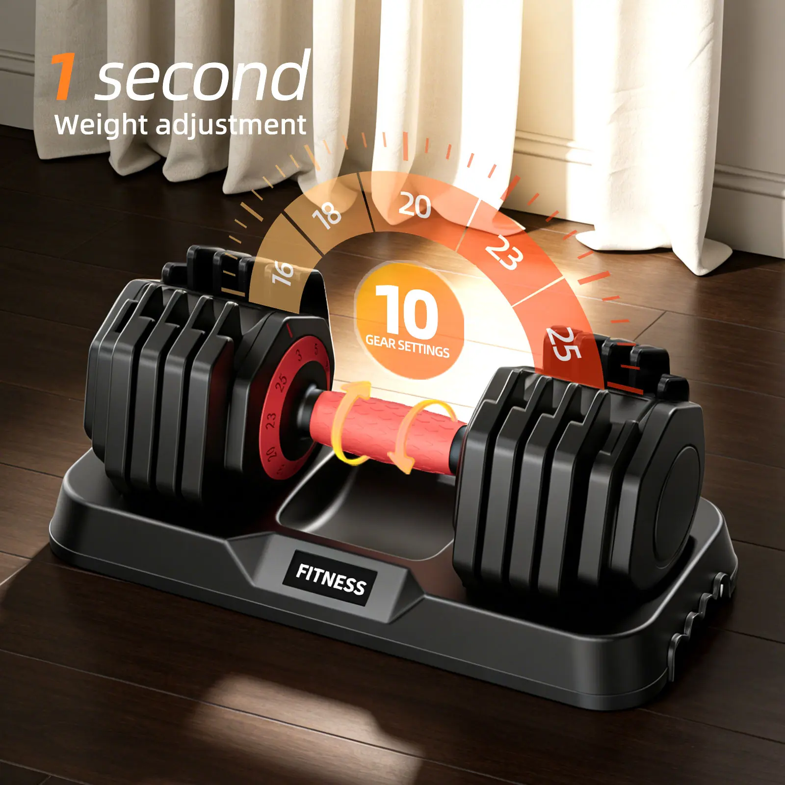 Adjustable Dumbbell Pair (25LB Total, 2.25LB Per Level), 10-Level Weight Conversion, Sturdy Non-Shaking, Space-Saving Home Fitness Equipment with Weight Lifting Straps for Resistance Training, Upper Body Workout, Core Strength Training, Full Body Exercise