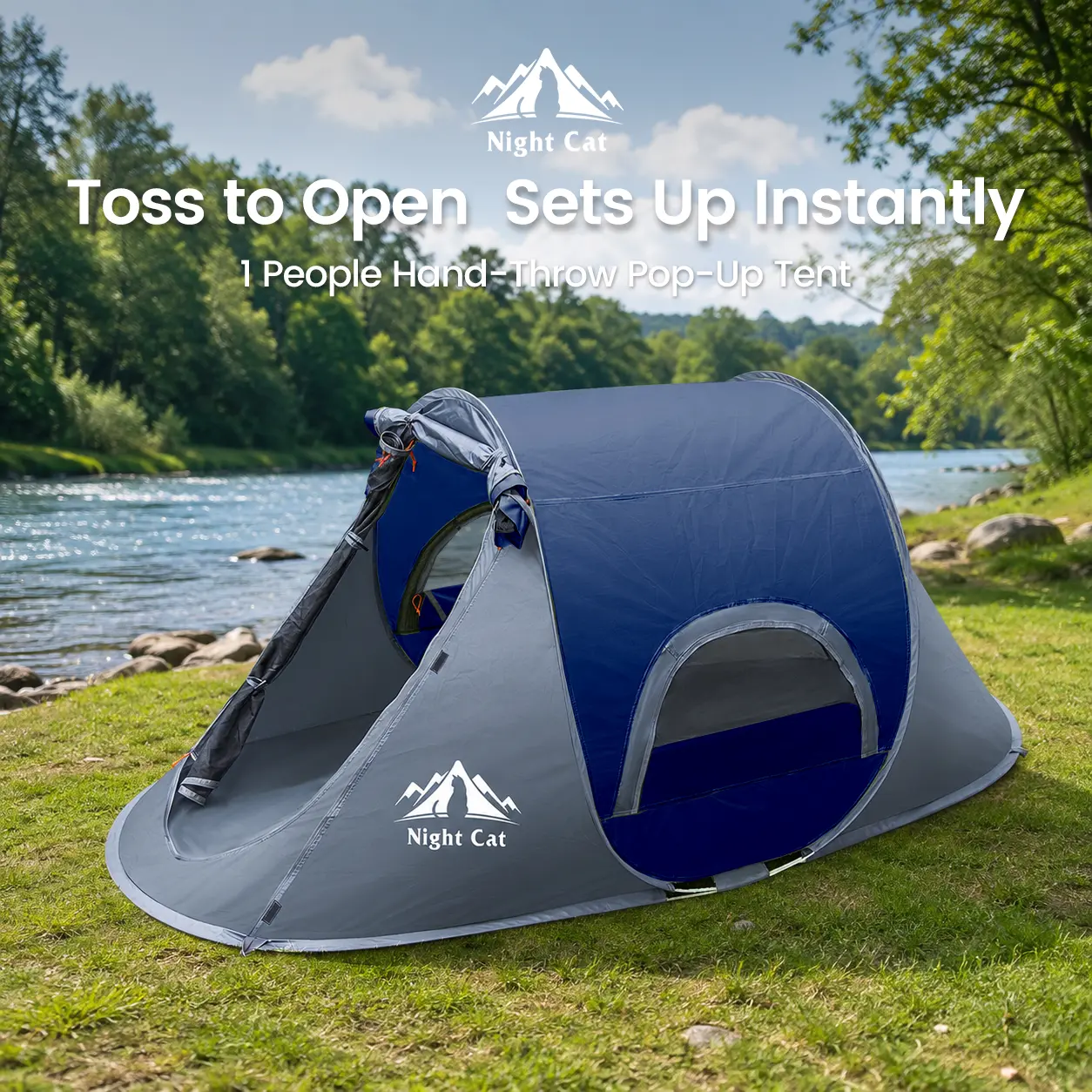 Night Cat 2-4 Person Pop Up Beach Tent, 9.5'x6.6' Automatic Shelter with Front Porch, 2000mm Waterproof 190T Polyester Canopy for Camping & Festivals