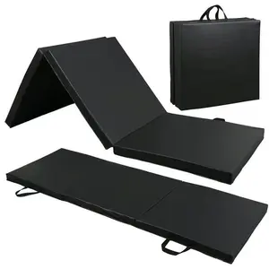 SuperDeal 6 x 2' Folding Gym Mat Tri-Fold Aerobics Workout Floor Mat, Black 2" Thickness