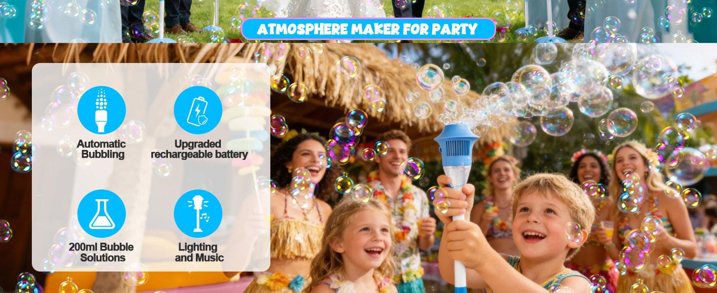 【Free Shipping 】Automatic Bubble Machine for Kids,Standing Torch Bubble Maker with Light/Music for Toddlers, Height Adjustable Up 21 to 47 Inches,Pecfect for Birthday and Outdoor Party, Gifts