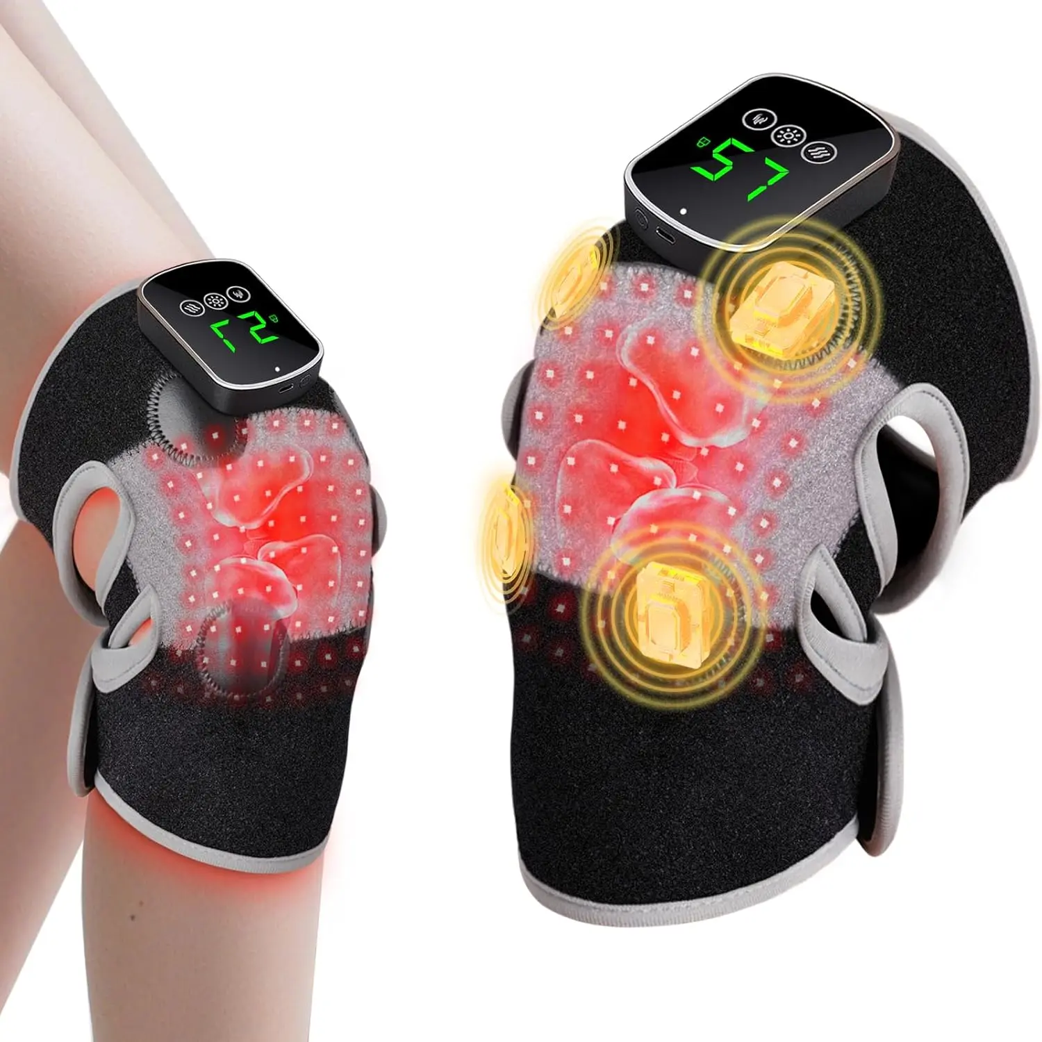 3-in-1 Red Light Therapy Knee Brace with 4 Vibration Massage Areas, 5000mAh Rechargeable Heated Knee Massager, 660nm&850nm Infrared Light Therapy Heated Device for Knee Elbow Shoulder Pain Relief Body Care Machine