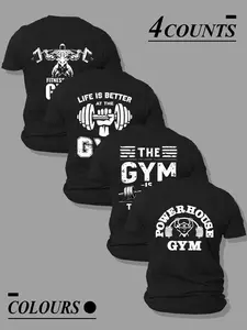 Men's Gym T-Shirt 4 Pack - Vintage Workout Tee for Men | Powerhouse Gym Graphic Fitness Shirt | Motivational Lift Heavy Bodybuilding Clothing | Breathable Athletic Training Top for Gym, Workout & Casual Wear | Gym Rat Fitness Warrior Gift