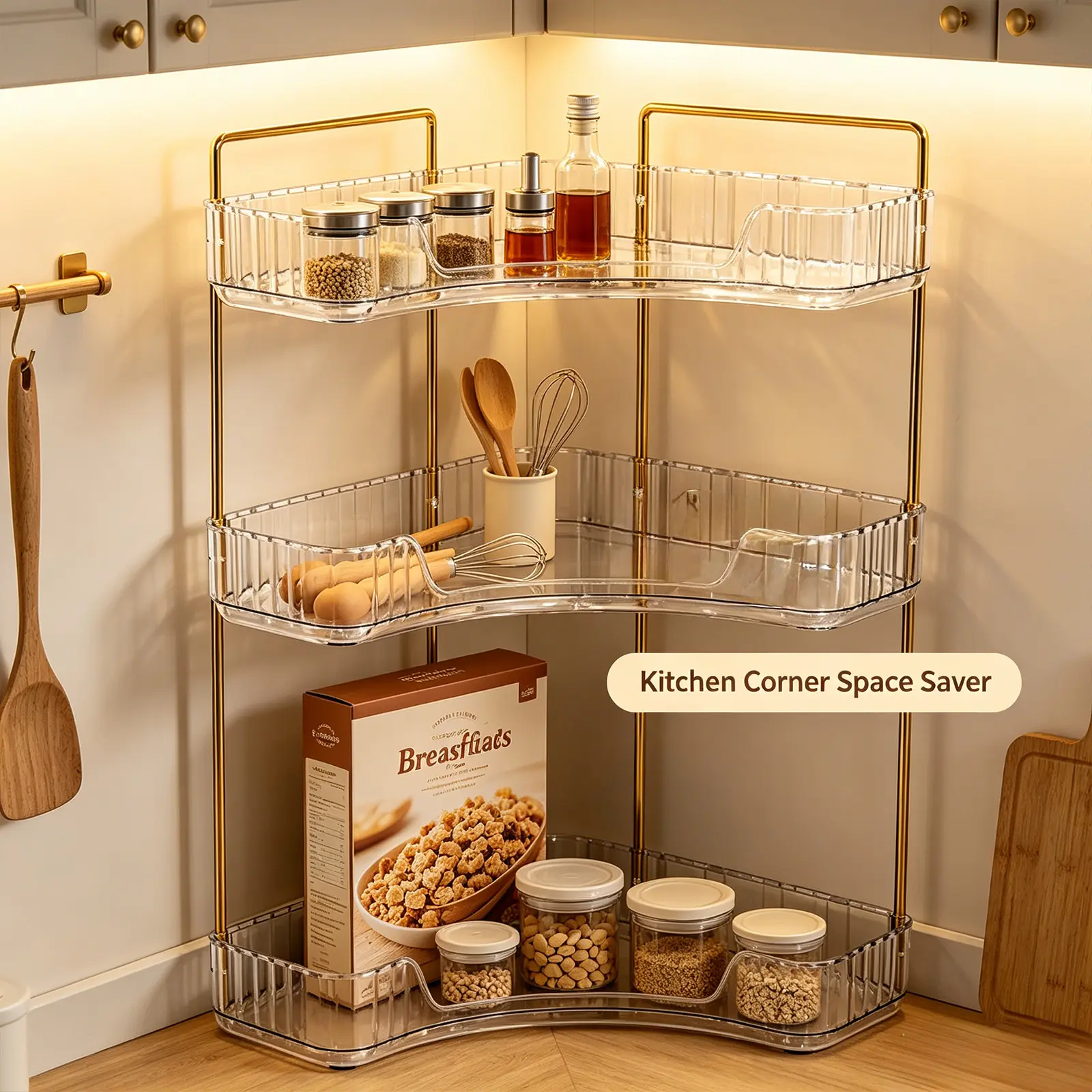 3-Tier Multifunctional Corner Storage Rack, Large-Capacity Transparent Cosmetics Display Stand, Space-Saving Freestanding Home Organizer for Bathroom Vanity, Office Desktop