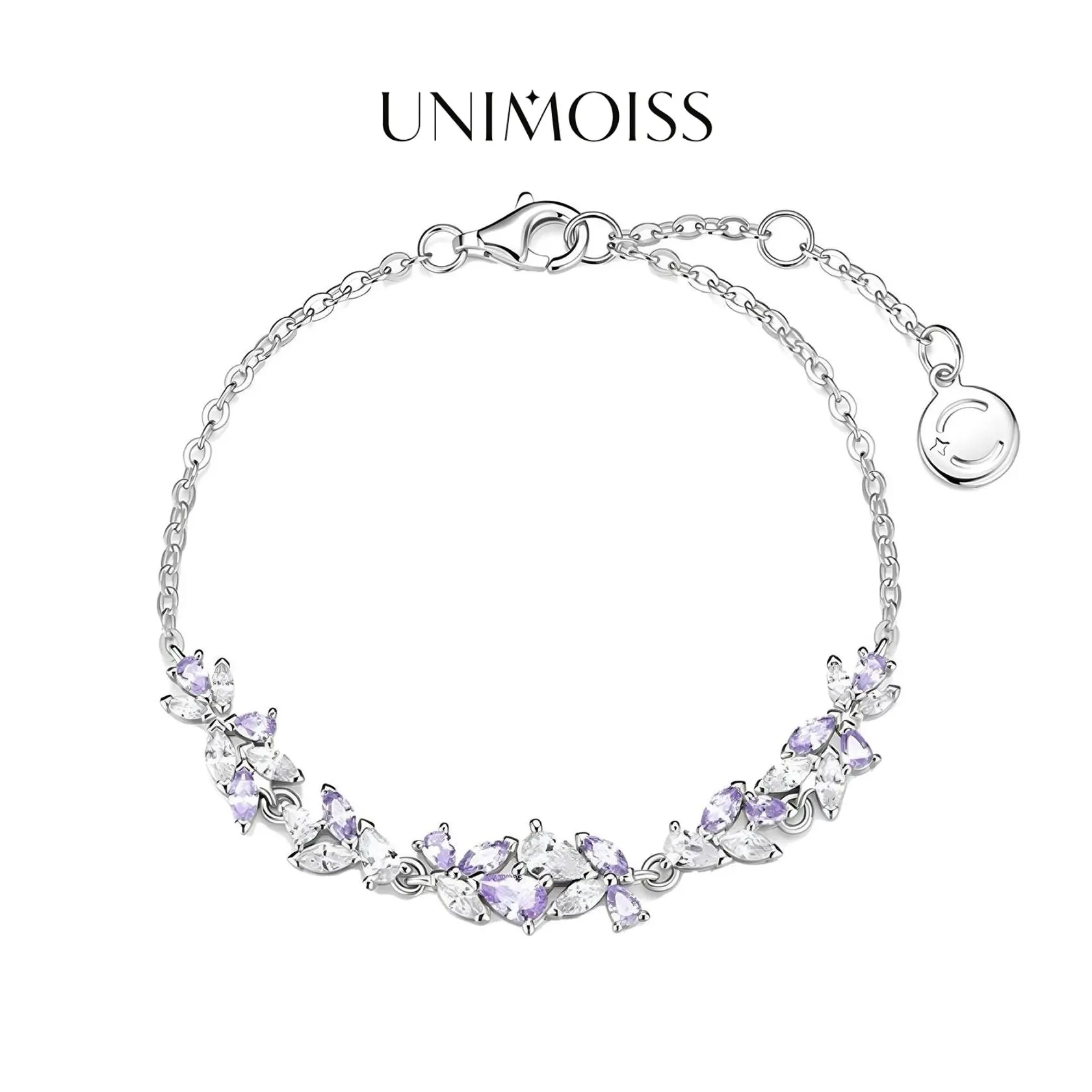 UniMoiss Wisteria Flower Bracelet, Delicate Sparkling Cubic Zirconia Alloy Jewelry, 8.27In / 21Cm, Ideal for Wedding Gift Ideas & Anniversary, Fits Jewelry Box, Daily Wear