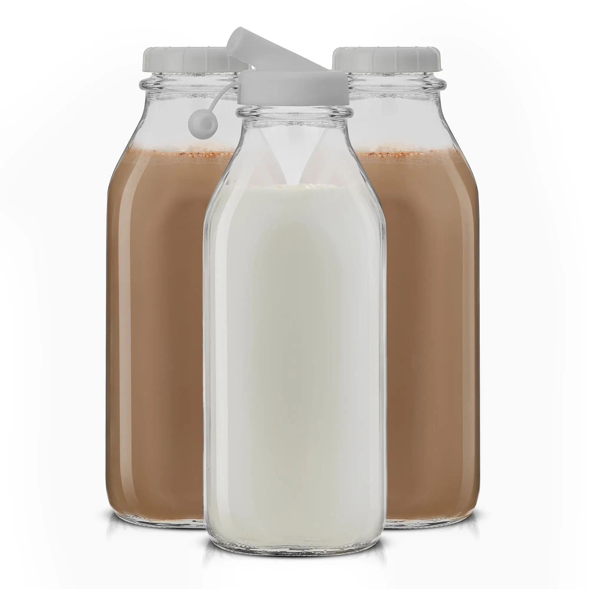Reusable Glass Milk Bottle Set with Lid & Pourer Reusable Glass Milk Bottle Set with Lid & Pourer