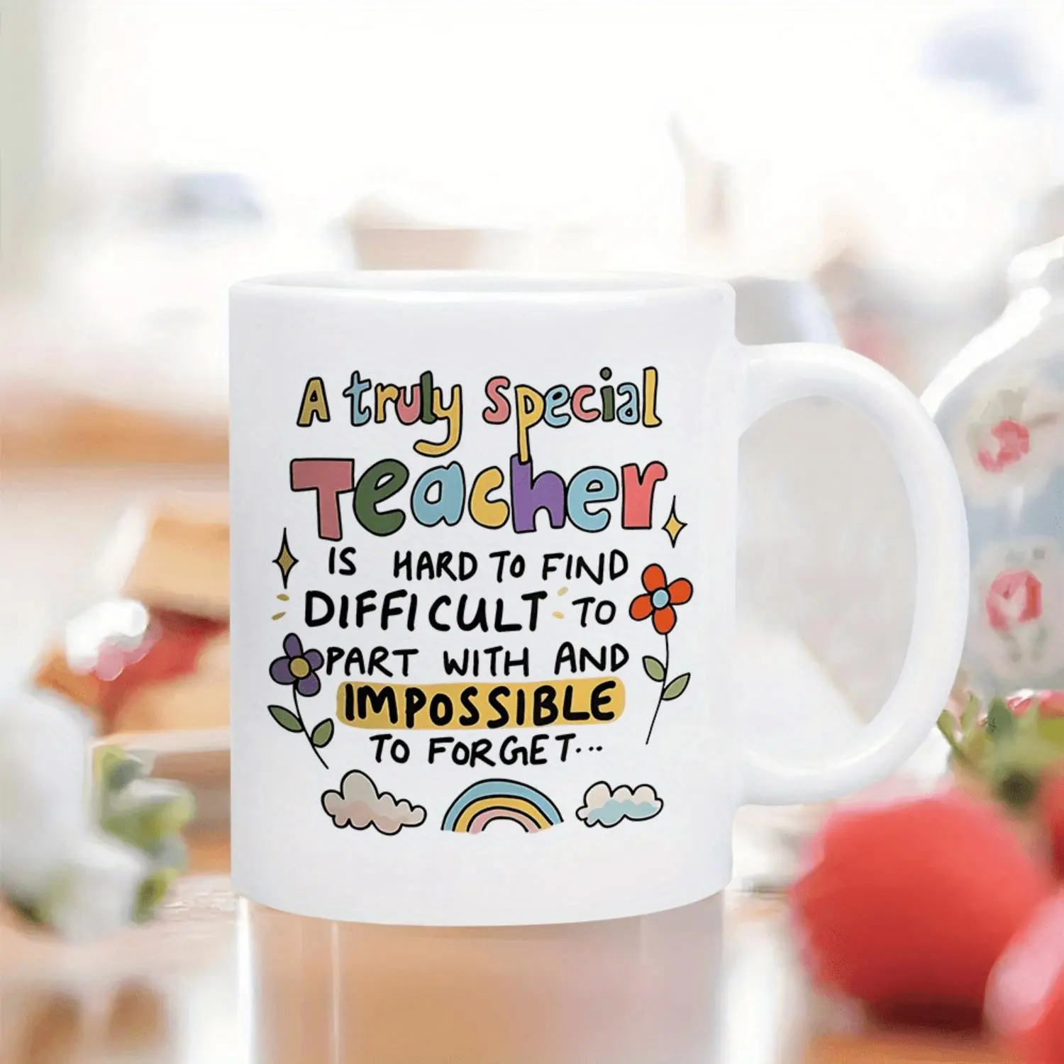 1pc, 11oz, Ceramic Coffee Mug for Teachers - Reusable, Multipurpose Cup with 'A Truly Special Teacher' Design - Hand Wash Only, Ideal Gift for Educators on Valentine'S Day and Special Occasions