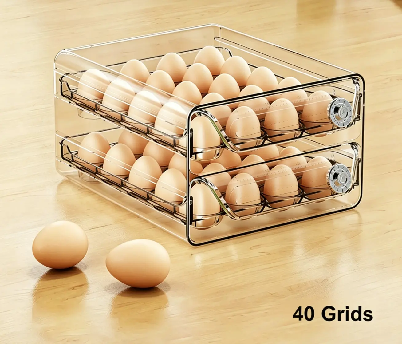 Transparent 2-Tier Refrigerator Egg Storage Box with Multiple Grids - Large Appliance Accessory, Easy Access, All-Season Compatibility, Effortless Refrigerator Organization