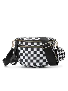 Fashionable Plaid Pattern Fanny Pack, Casual Large Capacity Crossbody Bag for Women & Men, Multi-compartment Design Crossbody Bag for Daily Use
