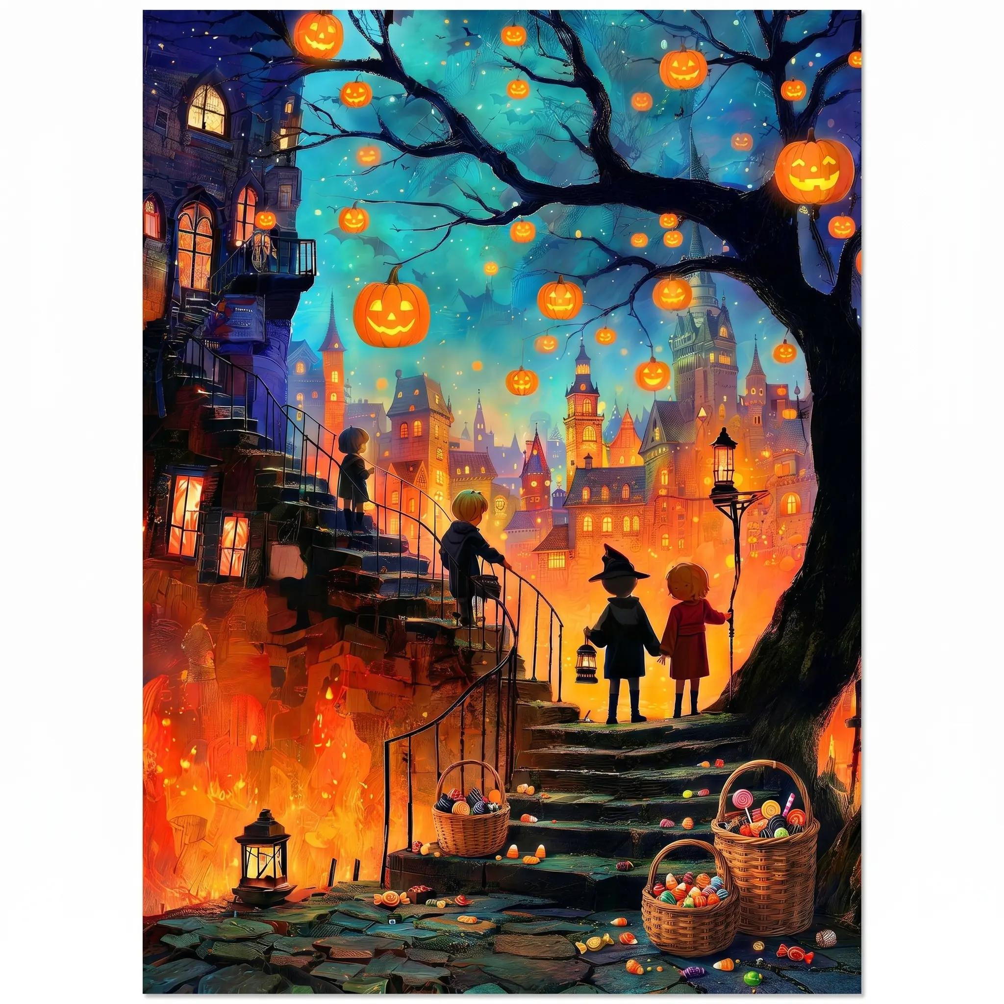 Halloween Treat Town 1000-Piece Printed Photo Jigsaw Puzzle, Trick-or-Treat Wall Art for Adults, Family Game Night Activity, Printed Photo Jigsaw Puzzles