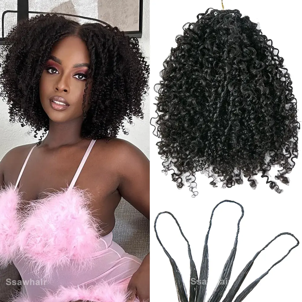 Glueless Kinky Curly Feather Crochet Hair Extensions - 100% Human Hair, Knotless Boho Style, Washed Fragrance Free, Reusable Pre-Separated Strands, Natural Color, 16-22in, 120g