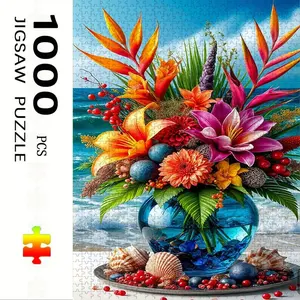 1000 Piece Beach Vase Puzzle, Durable Large Adult Family Interactive Toy, DIY Home Decor Brain Challenge, Holiday Scene, Mixed Colors, Perfect Gift
