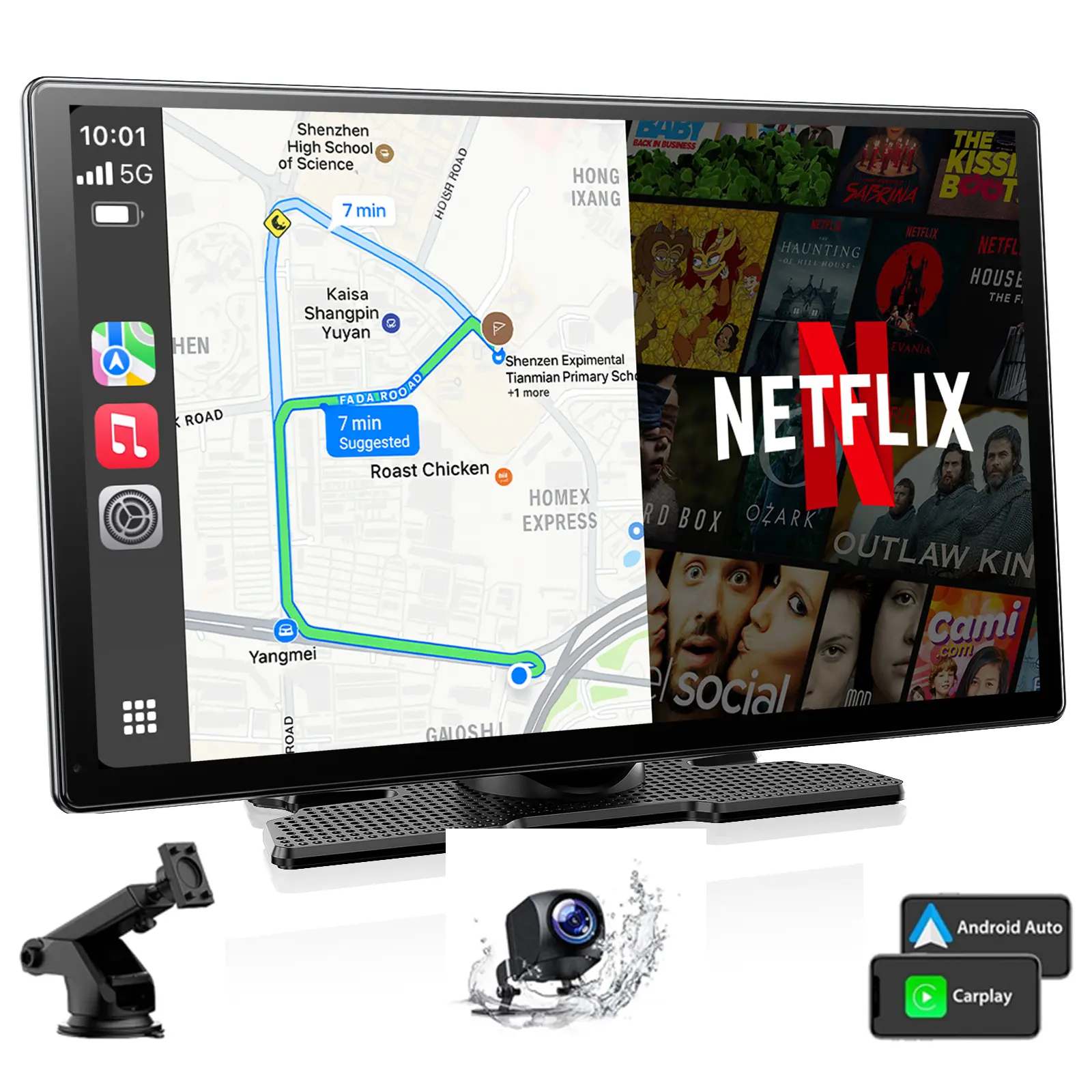 LAMTTO 9" Wireless CarPlay Screen for Old Cars –Add-On Dashboard Display with Built-in Netflix/YouTube/TikTok & 720P Backup Camera Kit Included, No Car Modification Needed, Works on 12-24V Cars Trucks SUVs  - Entertainment the Whole Ride Car Video Players