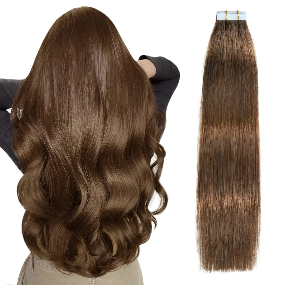 SUYYA 2026 New Real Human Hair Tape in Extensions - Dark Brown Plain Extensions Hair, 12-28 in, 20pcs/Pack, Free Gift Bundles Included #4