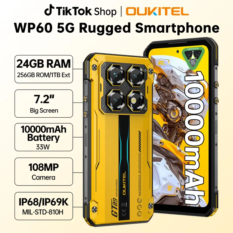 OUKITEL C69 Cell Phone Unlocked，7.2''HD + 120Hz Display，24GB(8+