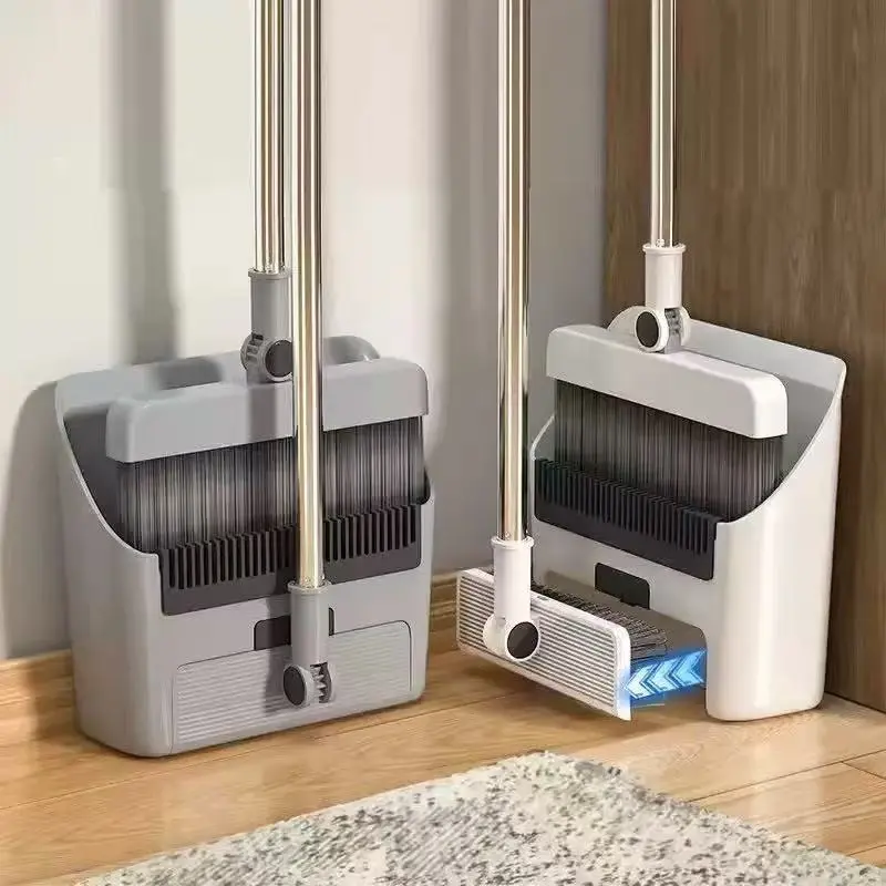 2-in-1/3-in-1/4-in-1 broom and dustpan combination set, long-handled broom and dustpan set, with dustpan teeth that automatically clean hair, suitable for household, indoor or outdoor corridor floor cleaning