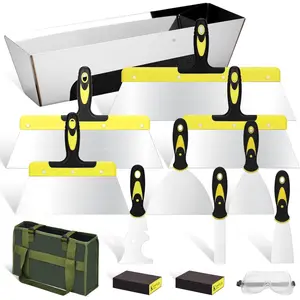 14 count Drywall  Set, Hand Tool Kit Include Stainless Steel Putty , Taping , Painter Scraper, 14" Drywall Mud Pan,Oxford Carry Bag & Sanding Block,Spackle Tools for