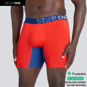 Step One Men's Boxer Brief - Ember Wave, Anti-Chafe, Breathable Bamboo Fabric, UltraGlyde Panels, Hidden Elastic Pouch, Premium Underwear, Athletic Daily wear