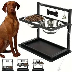 Adjustable Elevated Dog Bowl with Raised Dog Bowl Holder for Large And Medium Dogs, Metal Dog Bowl with Two Stainless Steel Dog Food Bowls