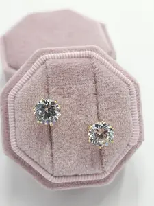 Zircon Round Clear Earring, Size 7mm, Ideal for Everyday Wear