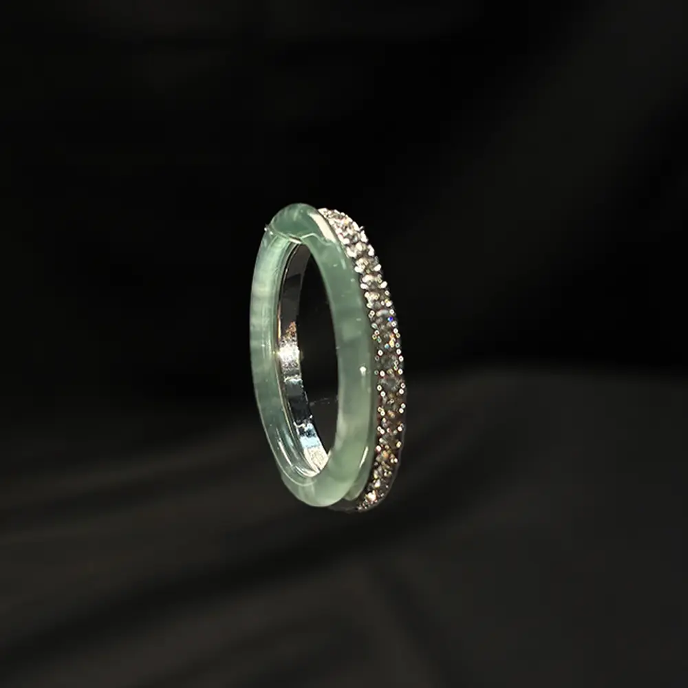 Skinny Jade Ring +  Zirconia Ring - Green Crystal Stacking Ring - Natural Gemstone Ring - Boho Jewelry - Gift for Her DOVEVITA JRE