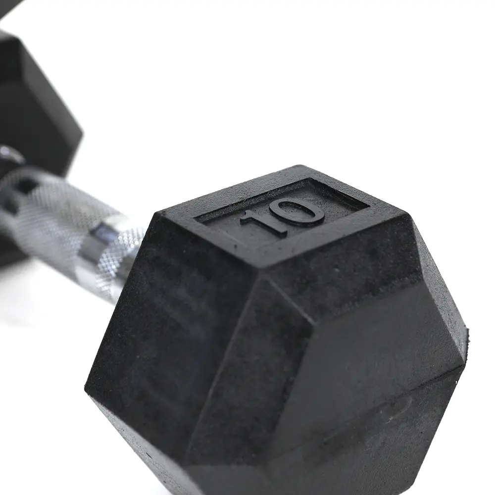 10LB 1-Pair(2pieces)HDRS  Rubber Coated Solid Cast Iron Dumbbell with Contoured Chrome Handle, Hexagon Head Hand weights Hex dumbbells  nike strength