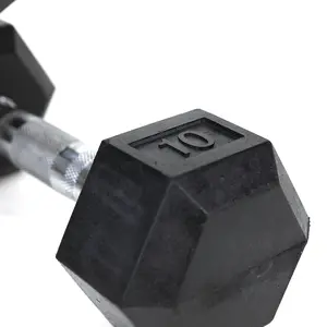 10LB 1-Pair(2pieces)HDRS  Rubber Coated Solid Cast Iron Dumbbell with Contoured Chrome Handle, Hexagon Head Hand weights Hex dumbbells  nike strength