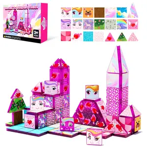 Girl Magnetic Tiles Set, Unicorn Magnetic Blocks, Rainbow Unicorn Castle Building Toy, Stem Educational Puzzle, Girls Birthday Gift